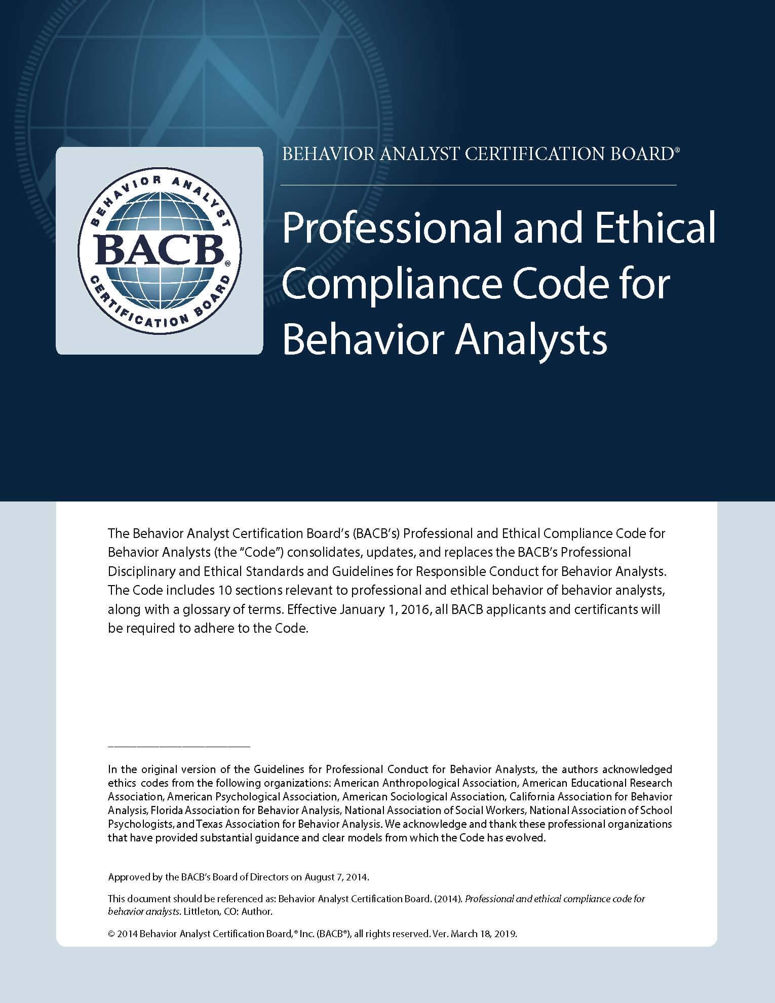 Ethics Codes Behavior Analyst Certification Board